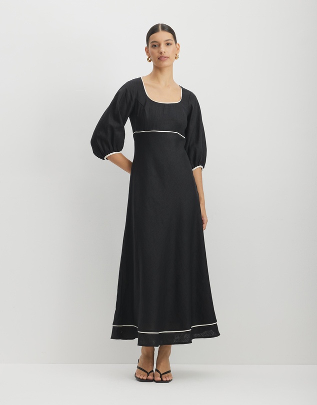 AERE - Alaia Linen Contrast Bind Midi Dress
