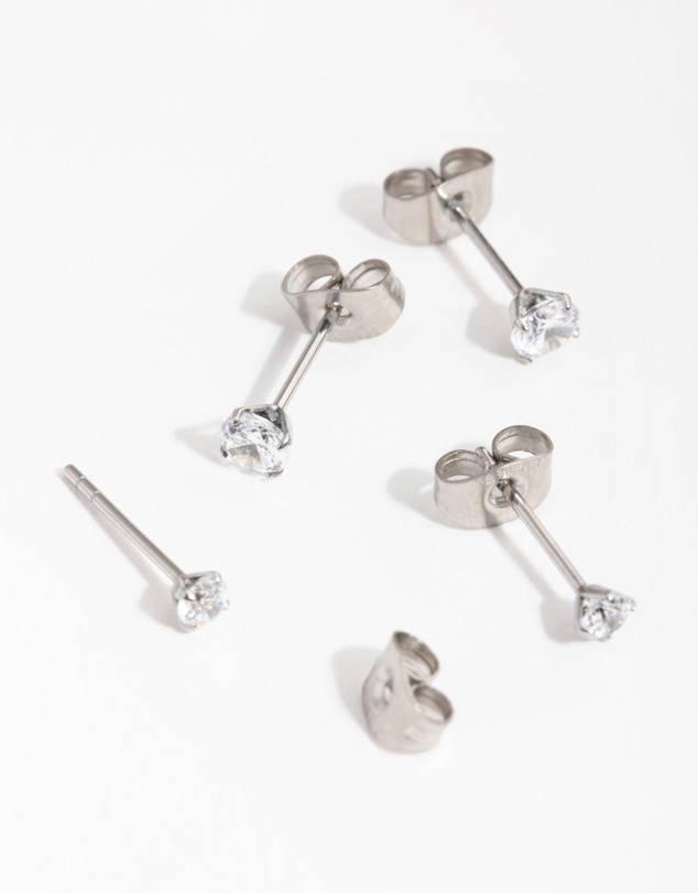 Lovisa - Surgical Steel Round Cubic Zirconia Pack Stud Earrings