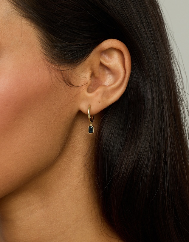 Michael Hill - Australian Sapphire Emerald Cut Bezel Set Drop Hoop Earrings in 10kt Yellow Gold