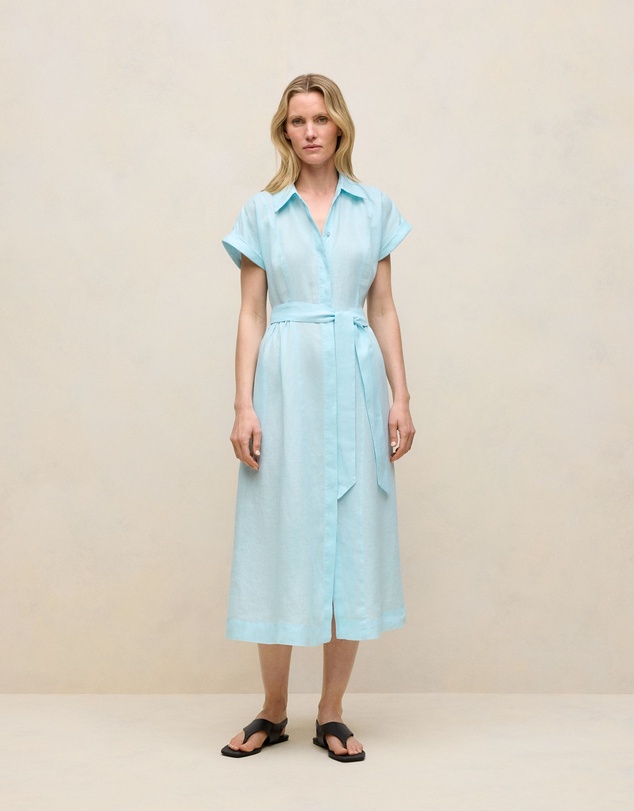 Trenery - Linen Panelled Shirt Dress in Pastel Blue
