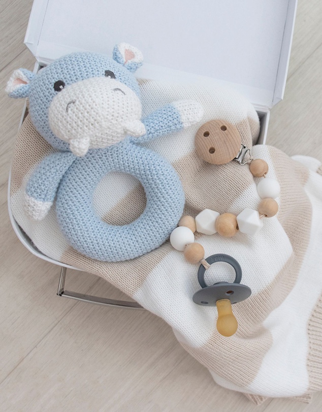 Living Textiles - Knitted Ring Rattle - Henry the Hippo