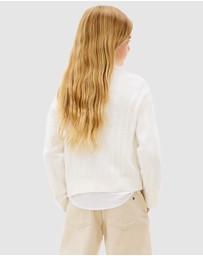 Tommy Hilfiger - Girls Pointelle Cable Knit Relaxed Jumper - Teens