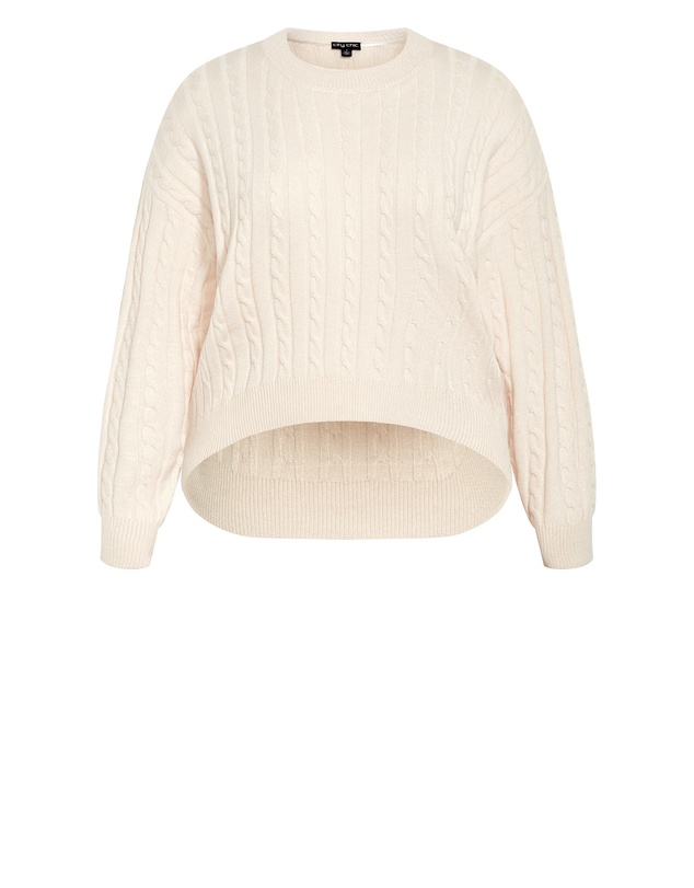 City Chic - Plus size Kenia Crew Neck Knit Jumper - cream