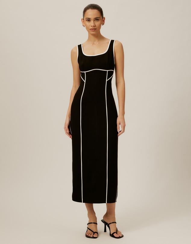 Tussah - Contrast Piping Crepe Midi Dress