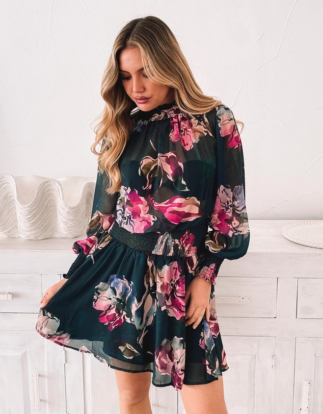 Esther & Co - Neary Dress - Emerald Floral