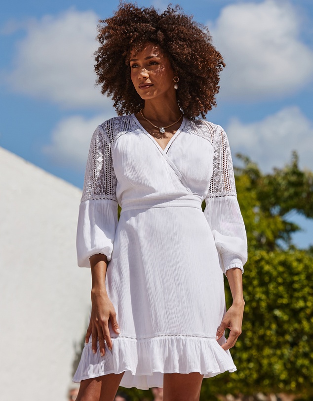 Sosandar - Broderie Detail Wrap Front Summer Dress