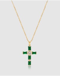 Nialaya Jewellery - Women's Green CZ Cross Necklace