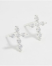 Lovisa - Sterling Silver Marquise Cubic Zirconia Cross Stud Earrings
