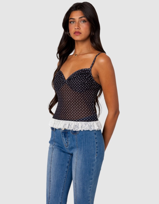 EDIKTED - Polka Dot Cupped Mesh Top