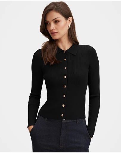 Forever New - Selina Ribbed Knitted Polo Top