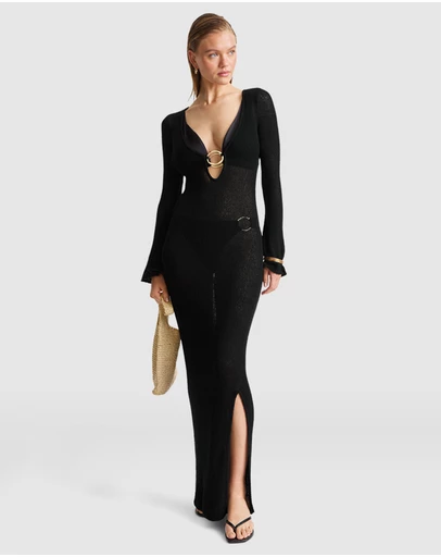 TALA - Multiway Gold Ring Long Sleeve Resort Knit Dress