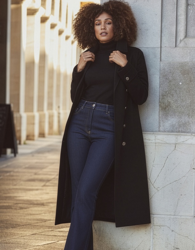 Sosandar - Black Longline Trench Coat With Faux Leather Trim