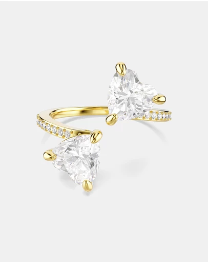 Swarovski - Mesmera open ring, Heart cut, Pavé, White, 18K gold finish