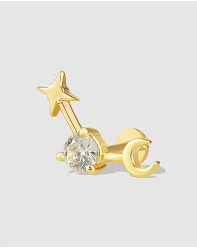 Wanderlust + Co - Birthstone Constellation Gold Flat Back Earring - Apr