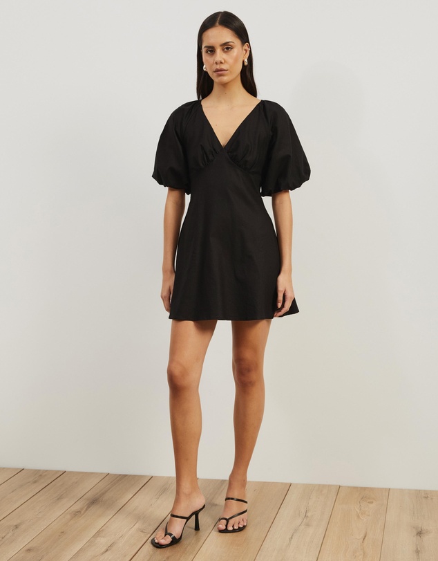 Atmos&Here - Kelly Linen Blend Puff Sleeve Mini Dress