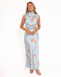 Petal & Pup - Anabelle Halter Neck Lace Maxi Dress - Blue Floral