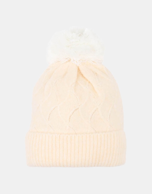 Bebe by Minihaha - Cream Pointelle Pom Pom Beanie - Babies-Kids