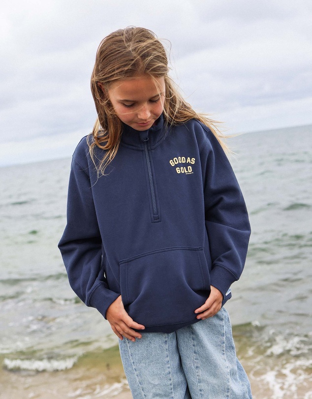Skwosh - Good As Gold Kids Half Zip Sweat in Navy
