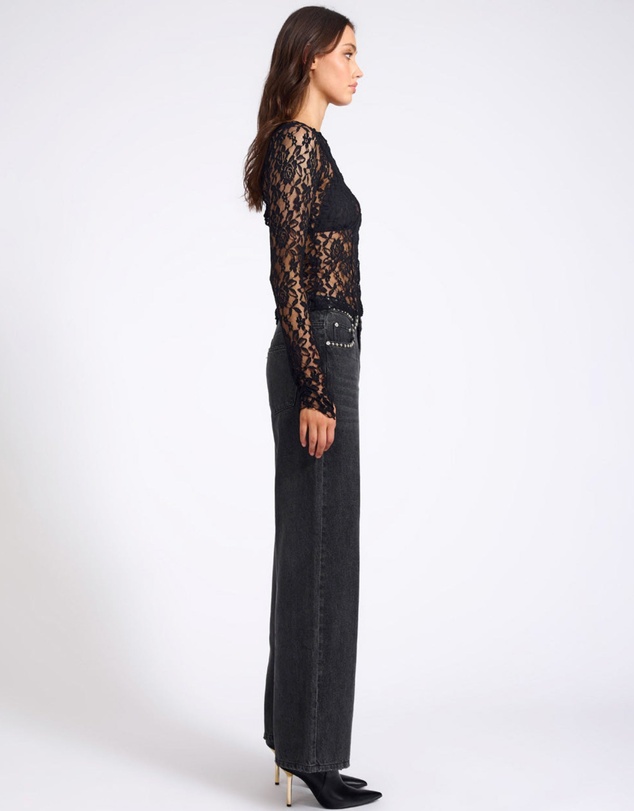 ONE TEASPOON - Wednesday Lace Long Sleeve Top - Black