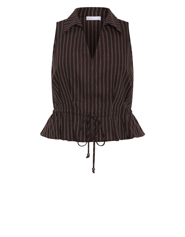 City Chic - Plus size Eva Stripe Relaxed Vest - chocolate