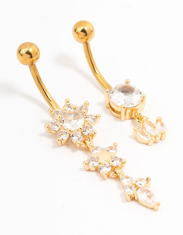 Lovisa - Gold Plated Surgical Steel Flower Power Belly Bar 2-Pack