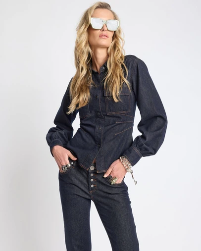 ONE TEASPOON - Josie Fitted Denim Shirt - Raw Indigo