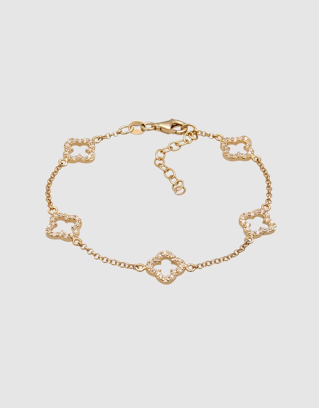 Elli Jewelry - Bracelet Clover Leaf with White Zirconia 925 Sterling Silver Gold-plated