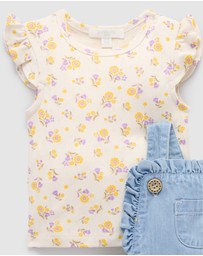 Purebaby - Daisy Broderie Overall Set -Kids-Babies