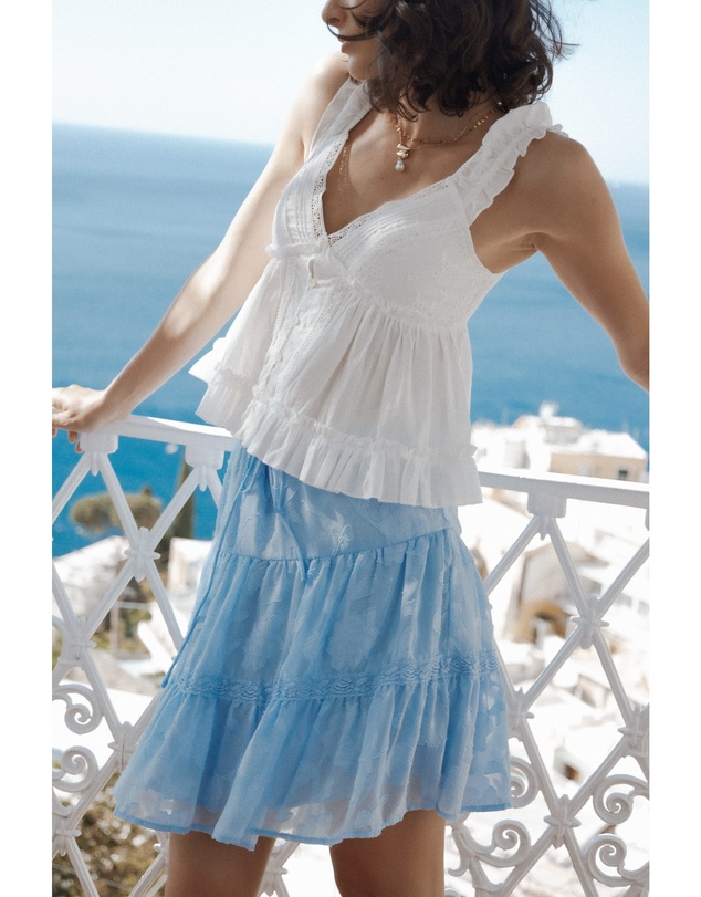 Petal & Pup - Clodagh Textured Tiered Mini Skirt - Powder Blue