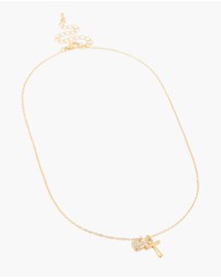 Lovisa - Waterproof Gold Plated Stainless Steel Cubic Zirconia Pave Cross & Heart Pendant Necklace