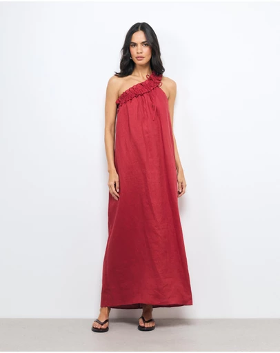 AERE - Suki One Shoulder Gathered Maxi Dress