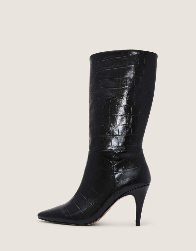Shelly Shen - Kyrie Heel Long Boots Black Croc