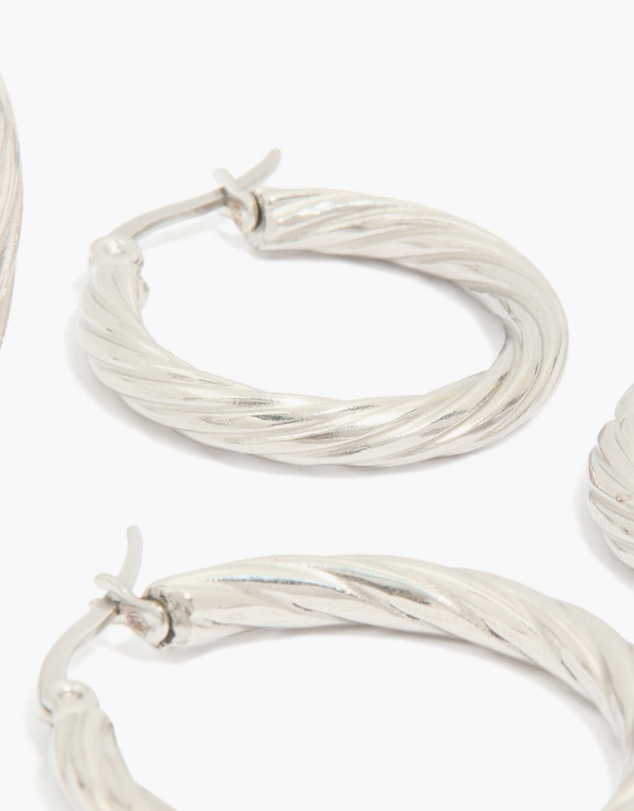 Lovisa - Waterproof Stainless Steel Twisted Hoop Earrings 3-Pack