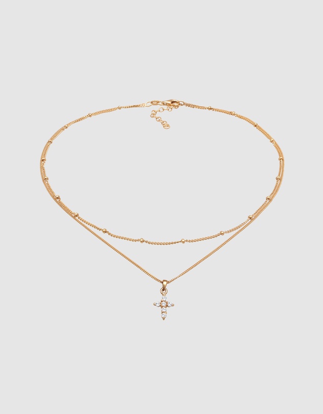 Elli Jewelry - Zirconia Cross Layer Necklace in Gold-Plated 925 Silver