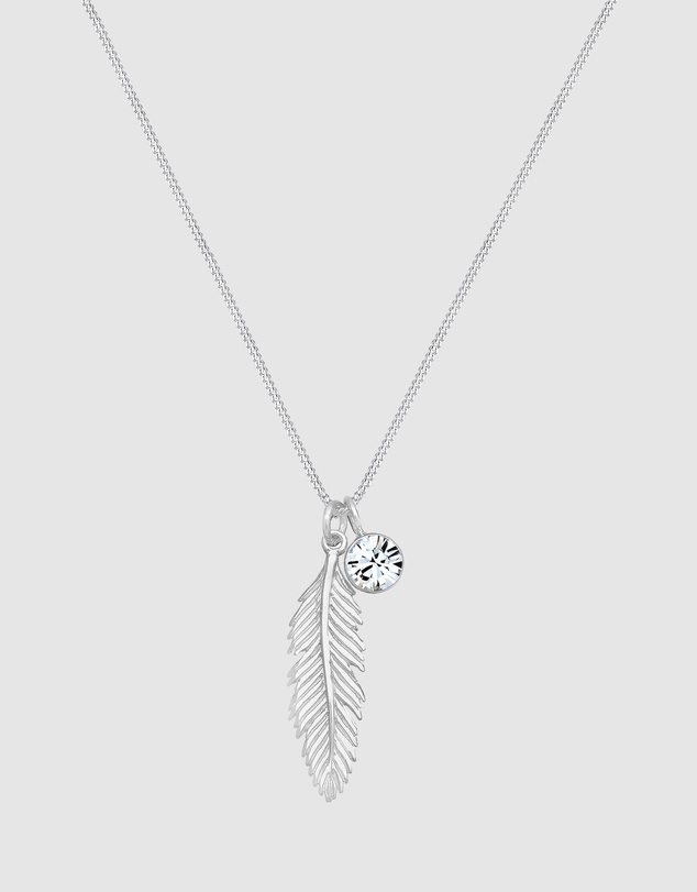 Elli Jewelry - Necklace 925 Sterling Silver Crystal Feather