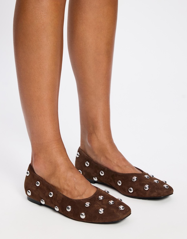 AERE - Studded Suede Ballet Flats
