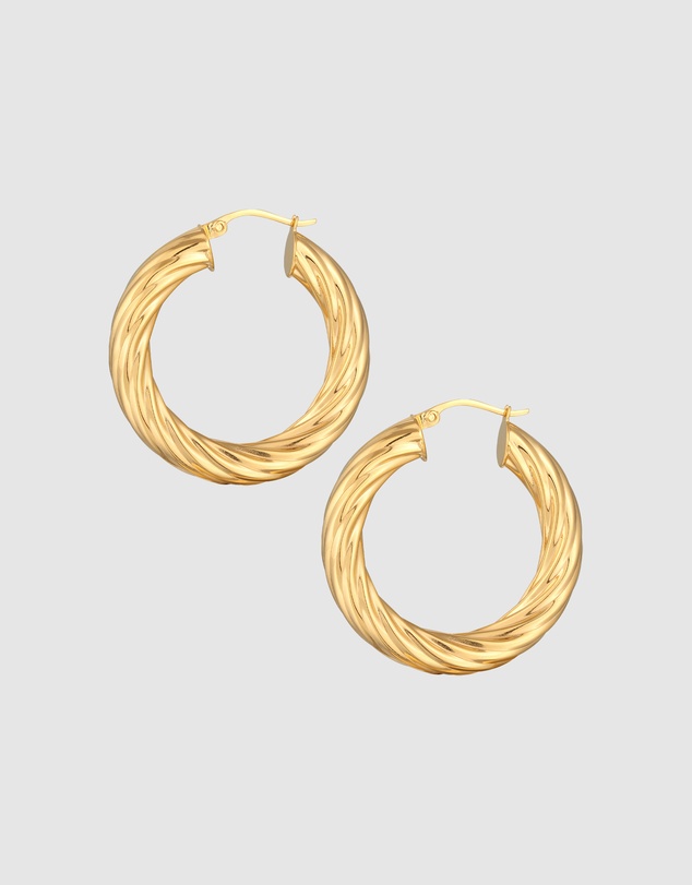 Elli Jewelry - Earrings Creoles Wide Twisted In 925 Sterling Silver Gold Plated