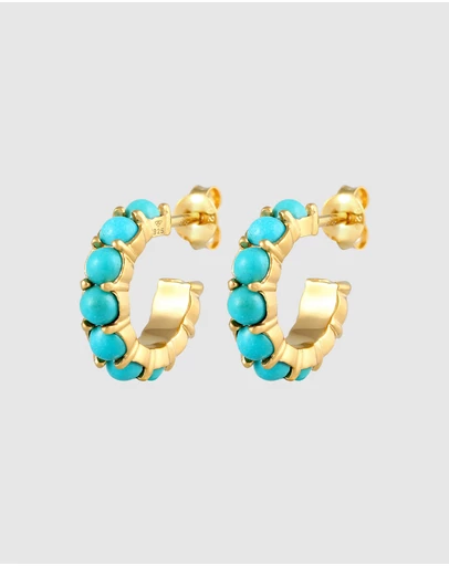 Elli Jewelry - Earrings Creoles Turquoise Boho Trend with Howlith Gemstones in 925 Sterling Silver Gold Plated
