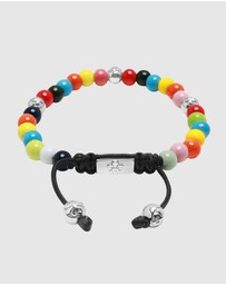 Nialaya Jewellery - Men's Beaded Bracelet with Multicolored Glass and Silver