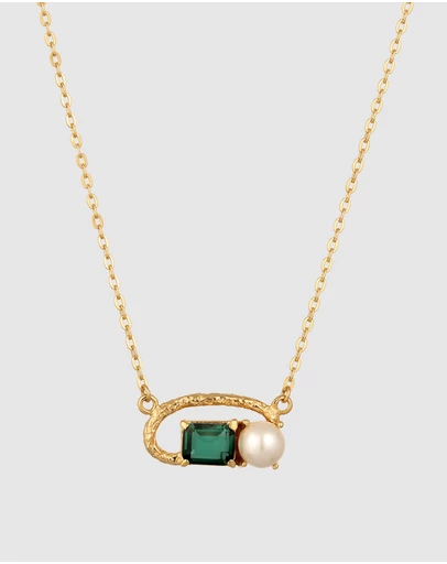 Elli Jewelry - Necklace Circle Green Quartz 925 Sterling Silver Gold Plated