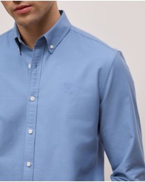 Trenery - Regular Fit Monogram Oxford Shirt in Dusty Blue