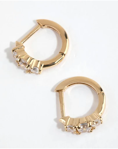 Lovisa - Gold Plated Sterling Silver Round Cubic Zirconia Huggie Earrings