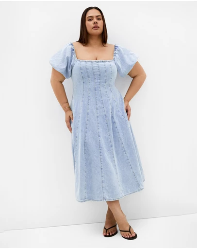 City Chic - Plus size Lulu Short Sleeve Denim Midi Dress - light wash