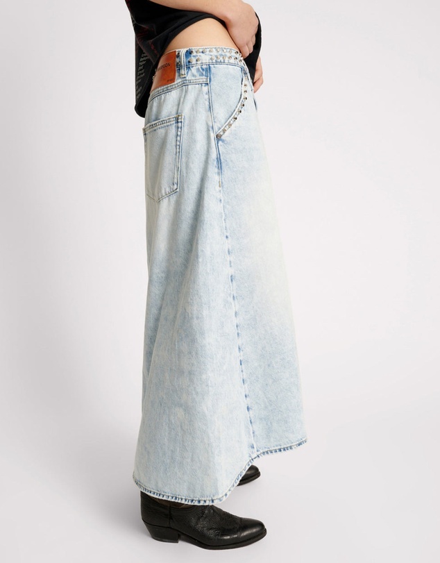 ONE TEASPOON - Depeche Blue Studded Mrs Carter Long Denim Skirt