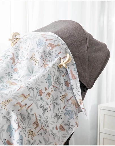 Living Textiles - Organic Muslin Swaddle & Peg Set - Wild Safari