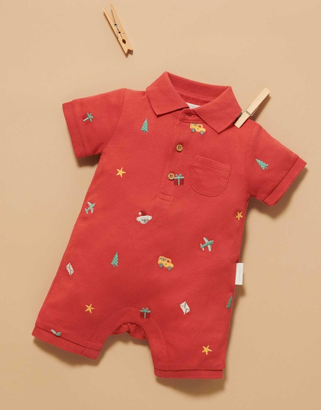 Purebaby - Christmas Polo Growsuit -Kids-Babies