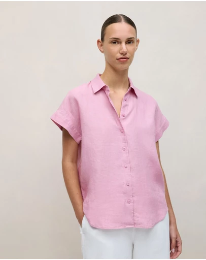 Trenery - Delave Linen Cap Sleeve Shirt in Soft Lilac