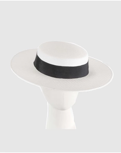 Max Alexander - White and Black Boater Hat