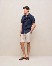 Trenery - Regular Fit Linen Short Sleeve Shirt in Navy