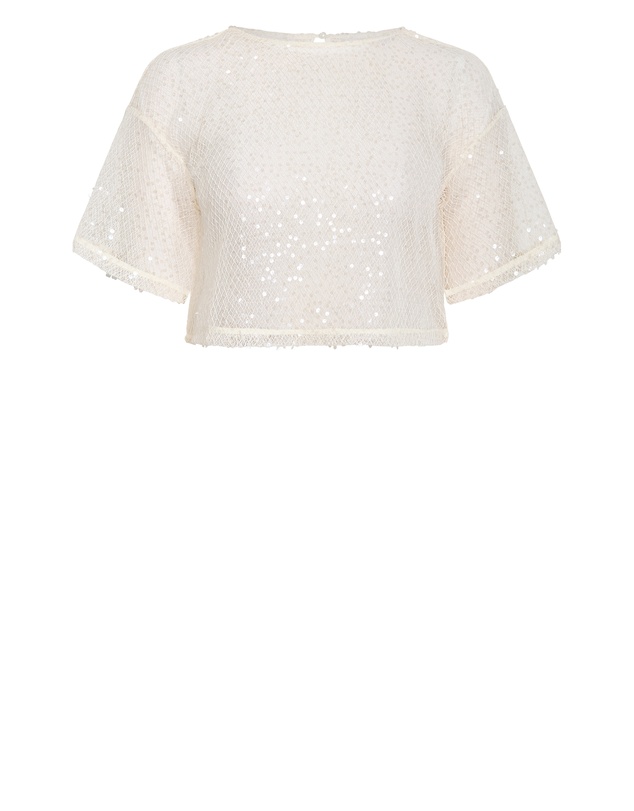 City Chic - Plus size Stardust Sequin Crop Top - cream